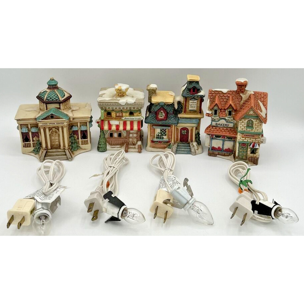 Vintage Dayton Hudson Lot of 4 Holiday Building Figurines w/ Lights‎ SKU U183